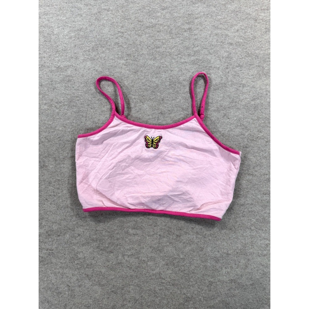No Boundaries Camisole Crop Top Womens L(11-13) Pink Embroidered Butterfly Knit